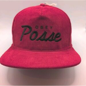 OBEY Posse Snapback Cap OSFA Embroidered Red Corduroy New